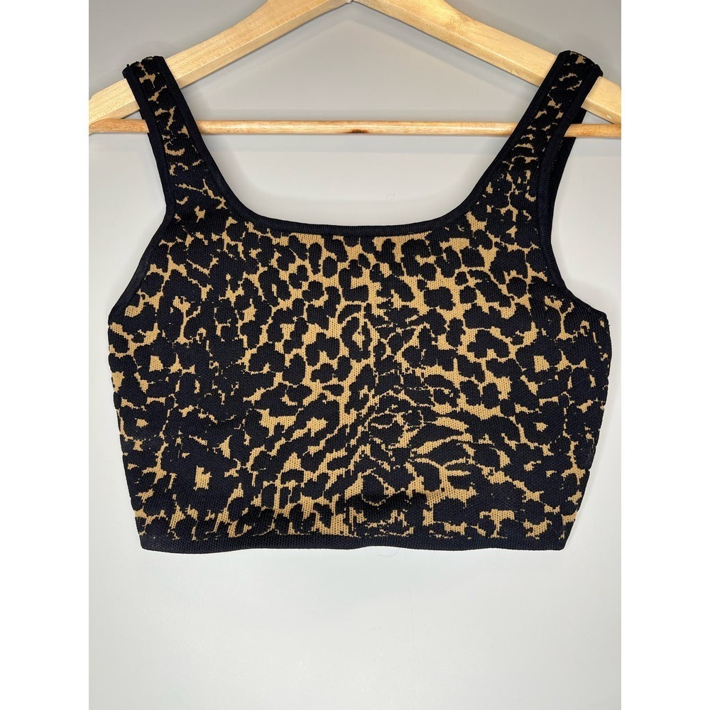 Babaton Aritzia size Small sculpt knit square neck crop tank top leopard brown